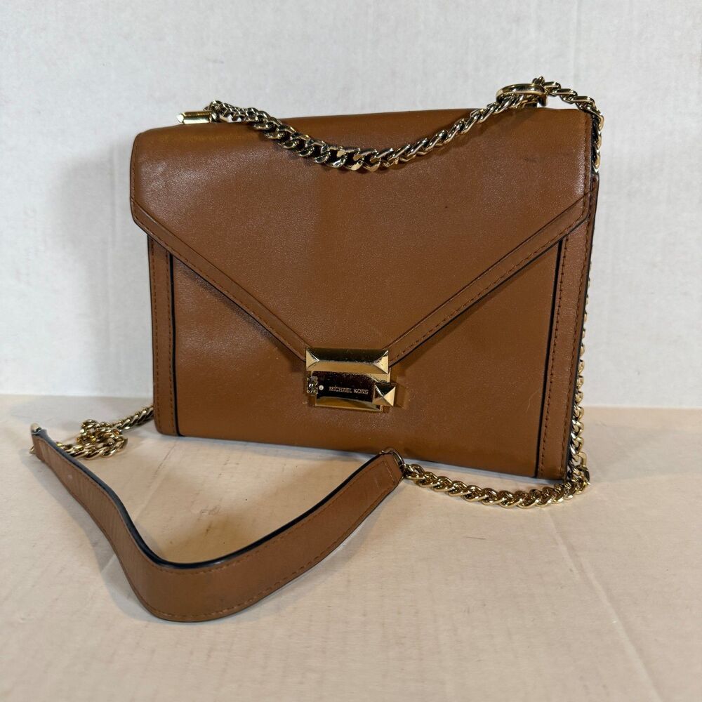 Michael Kors Whitney Convertible Chain Shoulder Brown Leather Bag - Clasp Flaw